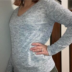 LOFT Long Sleeve Spacedye Double V-neck Lightweight Sweater